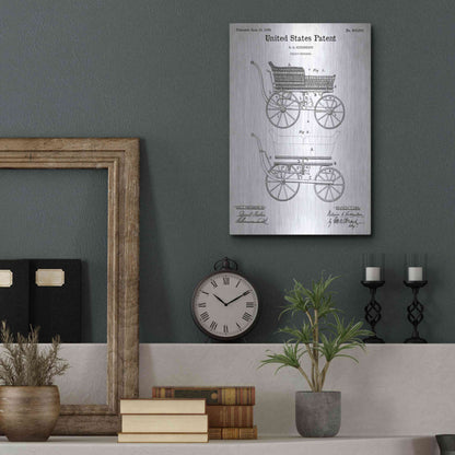 Luxe Metal Art 'Baby Carriage Blueprint Patent White' Metal Wall Art,12x16