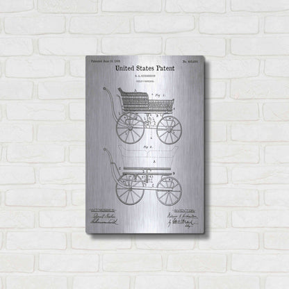 Luxe Metal Art 'Baby Carriage Blueprint Patent White' Metal Wall Art,16x24