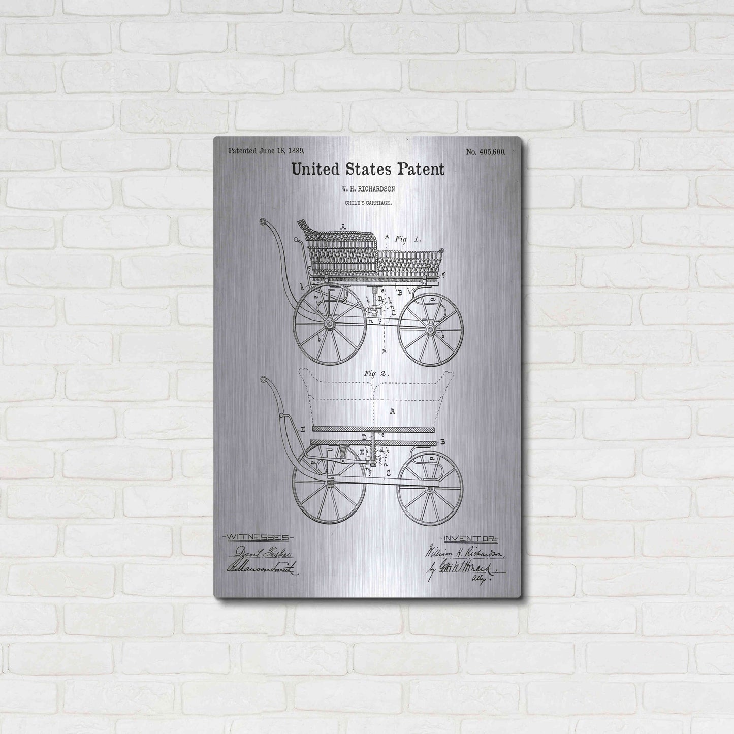 Luxe Metal Art 'Baby Carriage Blueprint Patent White' Metal Wall Art,24x36