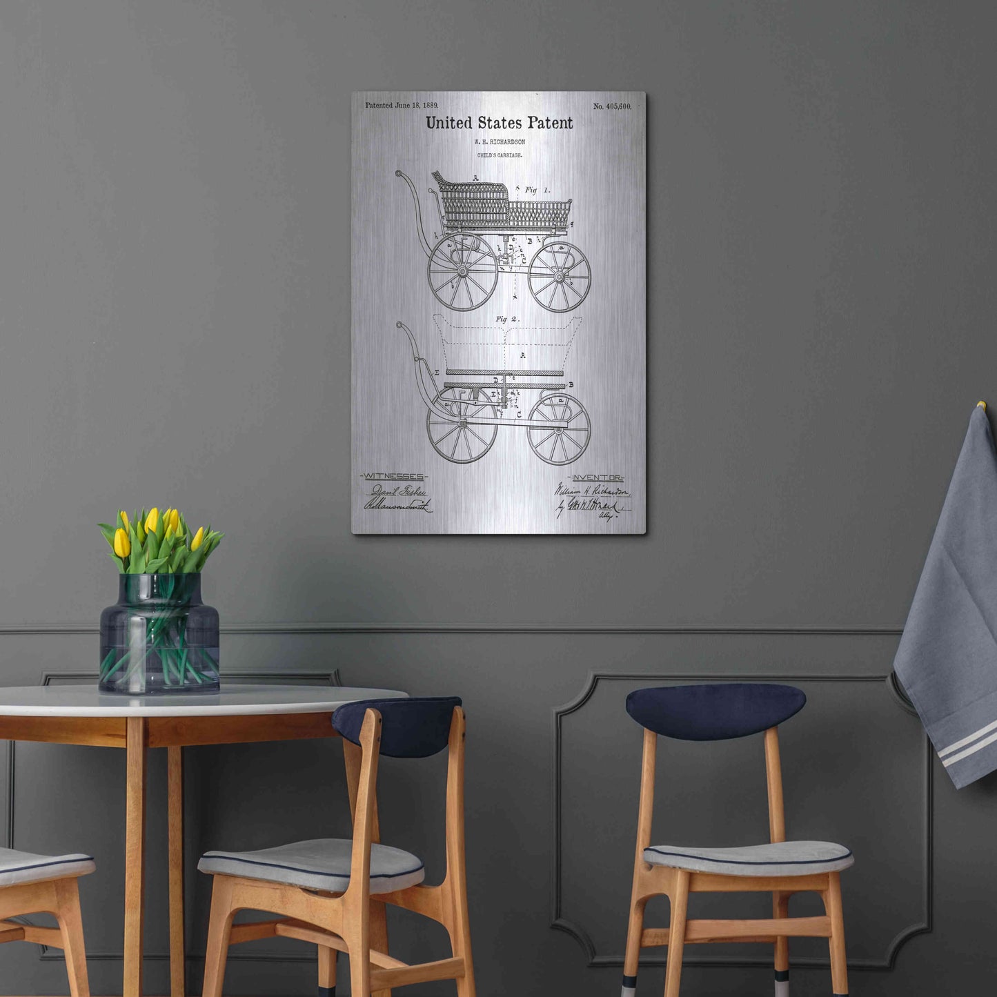 Luxe Metal Art 'Baby Carriage Blueprint Patent White' Metal Wall Art,24x36