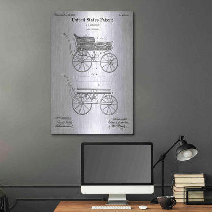 Luxe Metal Art 'Baby Carriage Blueprint Patent White' Metal Wall Art,24x36