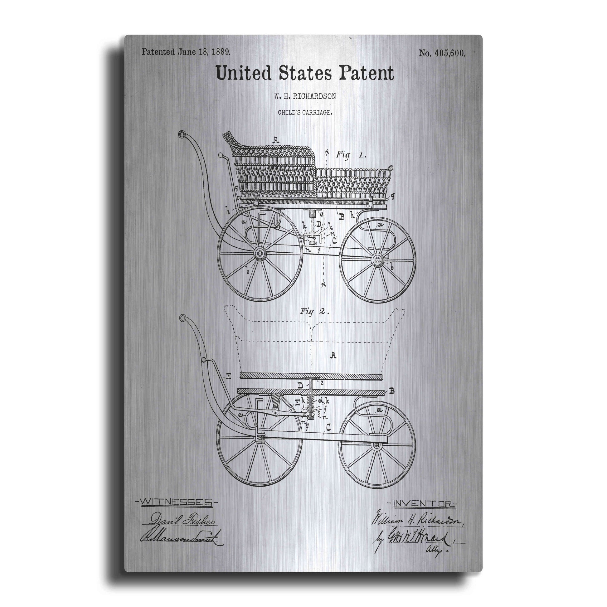 Luxe Metal Art 'Baby Carriage Blueprint Patent White' Metal Wall Art