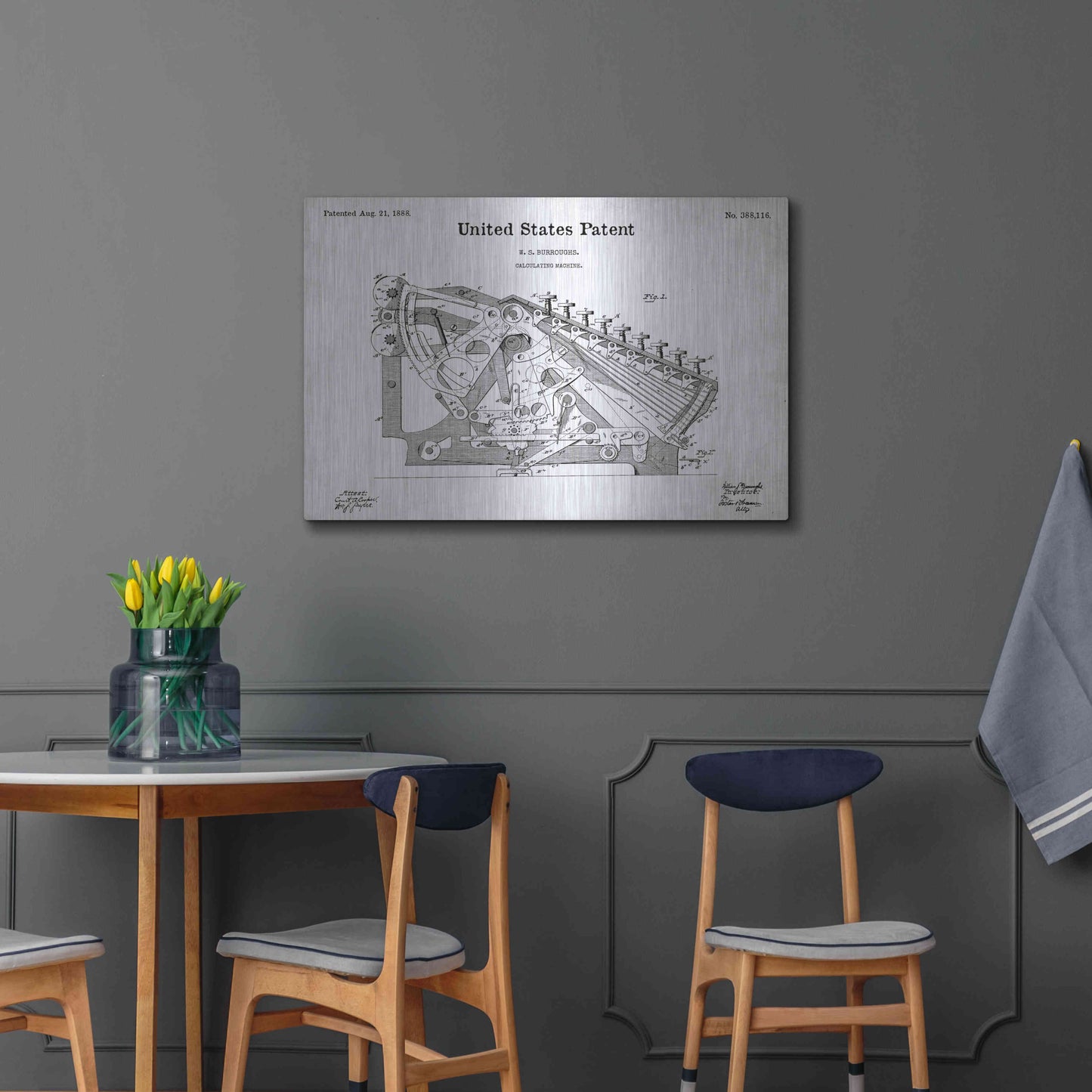 Luxe Metal Art 'Calculating Machine Blueprint Patent White' Metal Wall Art,36x24