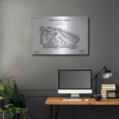 Luxe Metal Art 'Calculating Machine Blueprint Patent White' Metal Wall Art,36x24