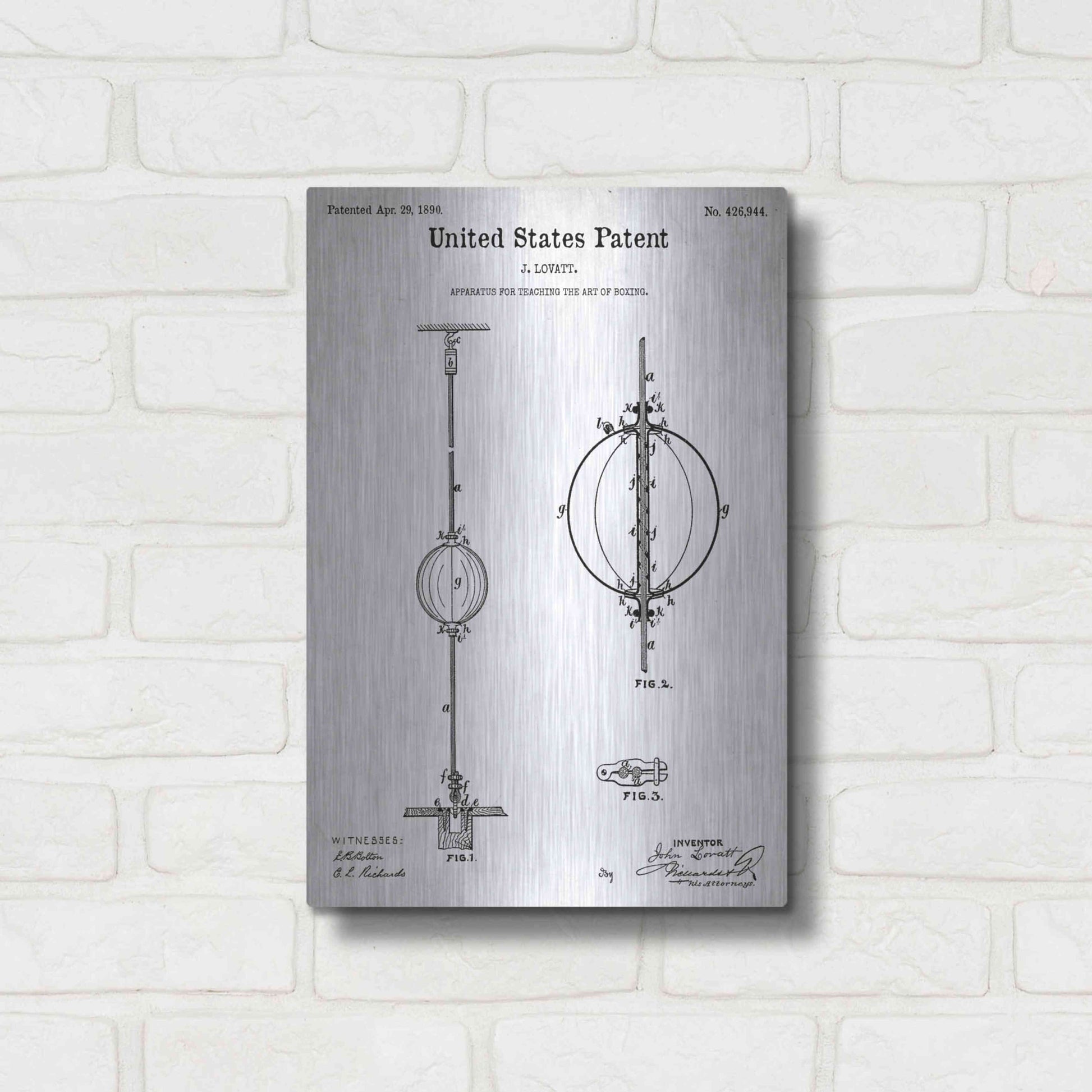 Luxe Metal Art 'Apparatus to Teach Boxing Blueprint Patent White' Metal Wall Art,12x16