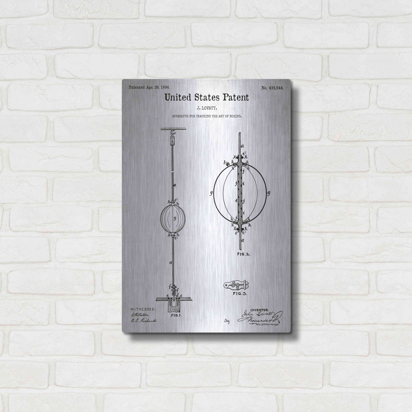 Luxe Metal Art 'Apparatus to Teach Boxing Blueprint Patent White' Metal Wall Art,16x24