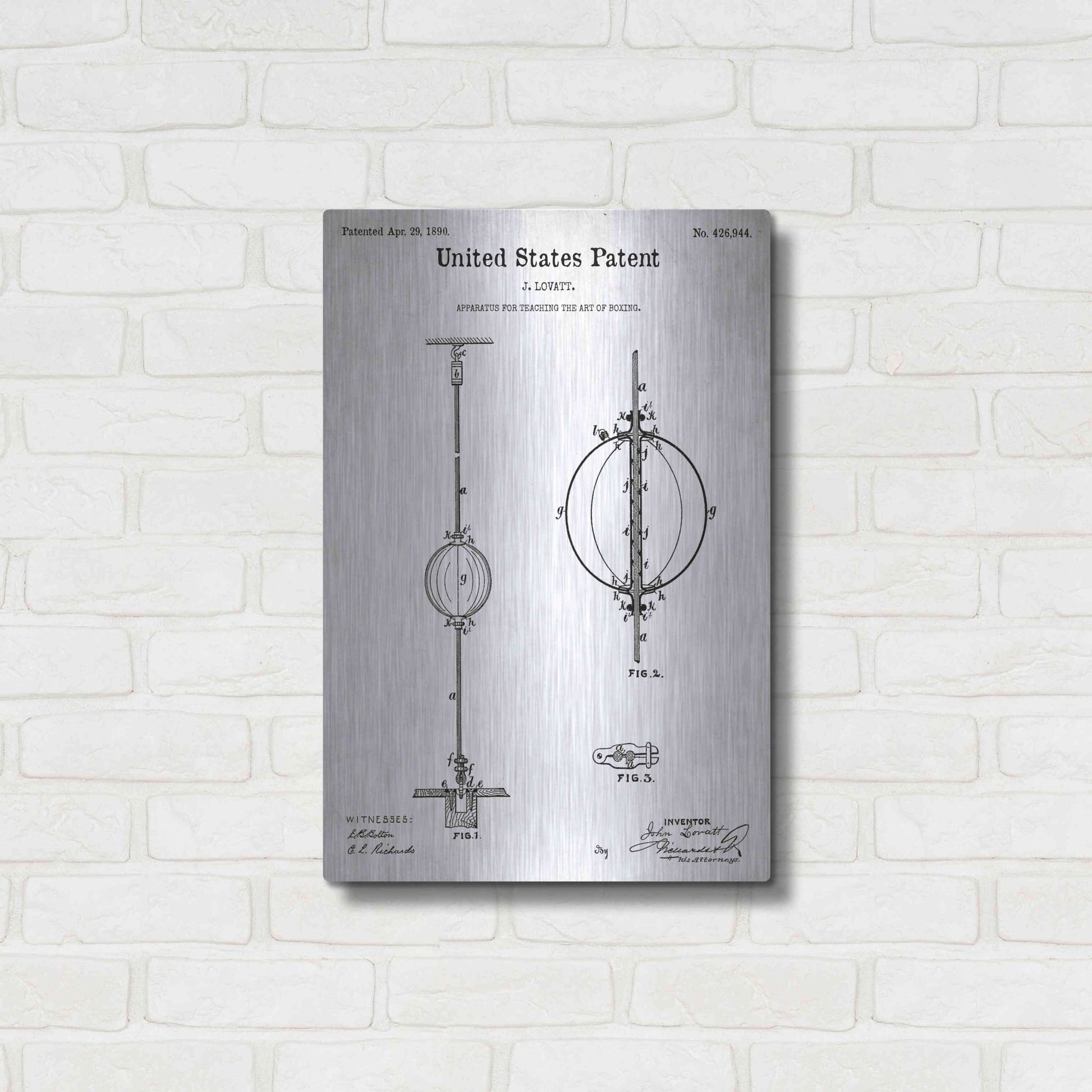 Luxe Metal Art 'Apparatus to Teach Boxing Blueprint Patent White' Metal Wall Art,16x24