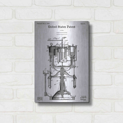 Luxe Metal Art 'Beer Bottling Machine Blueprint Patent White' Metal Wall Art,12x16