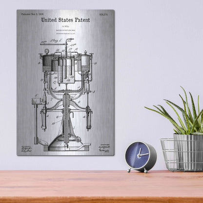 Luxe Metal Art 'Beer Bottling Machine Blueprint Patent White' Metal Wall Art,12x16