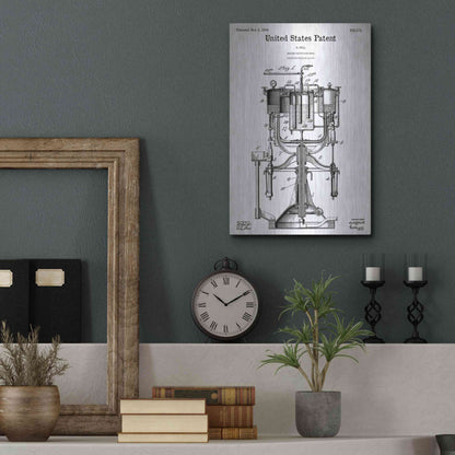 Luxe Metal Art 'Beer Bottling Machine Blueprint Patent White' Metal Wall Art,12x16