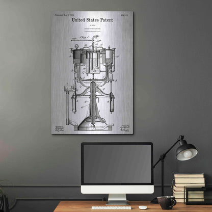 Luxe Metal Art 'Beer Bottling Machine Blueprint Patent White' Metal Wall Art,24x36