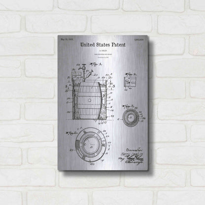 Luxe Metal Art 'Beer Container and Cooler Blueprint Patent White' Metal Wall Art,12x16