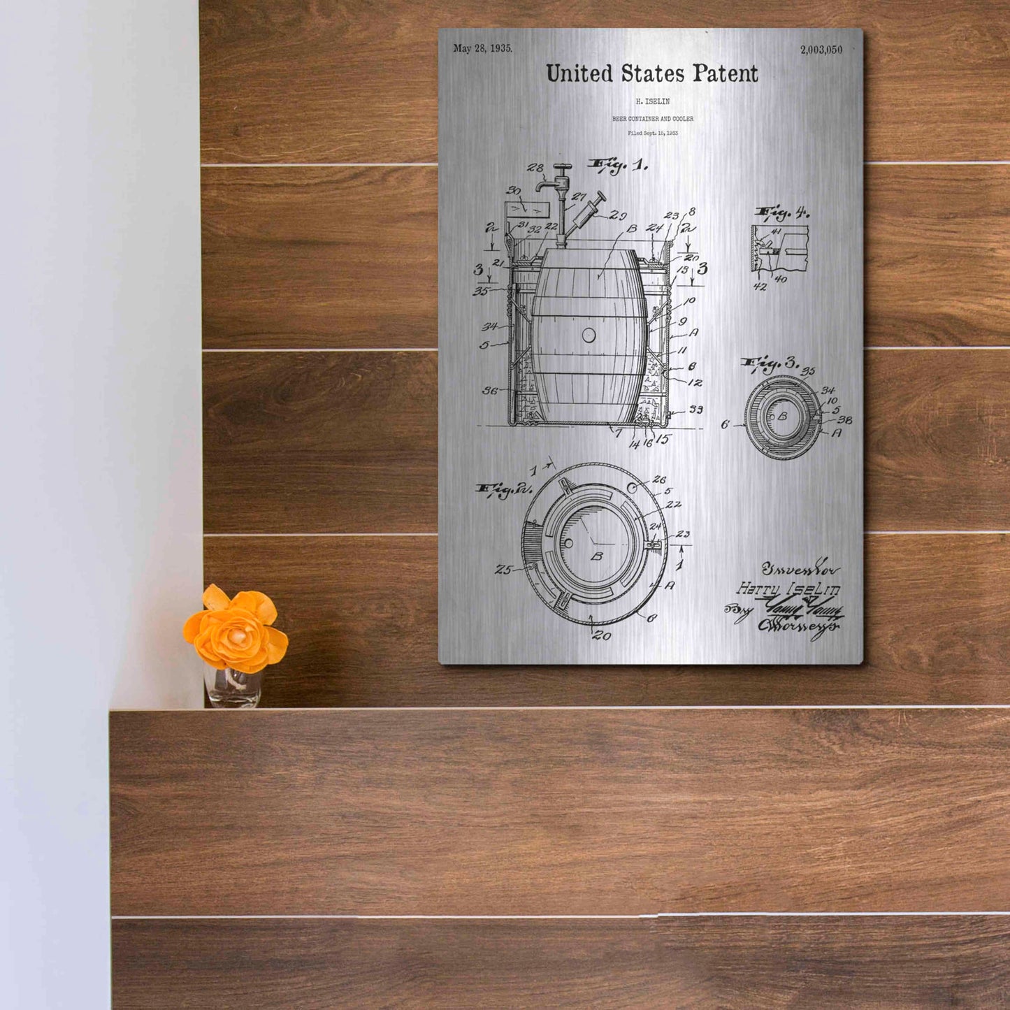 Luxe Metal Art 'Beer Container and Cooler Blueprint Patent White' Metal Wall Art,12x16