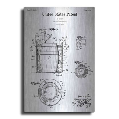 Luxe Metal Art 'Beer Container and Cooler Blueprint Patent White' Metal Wall Art