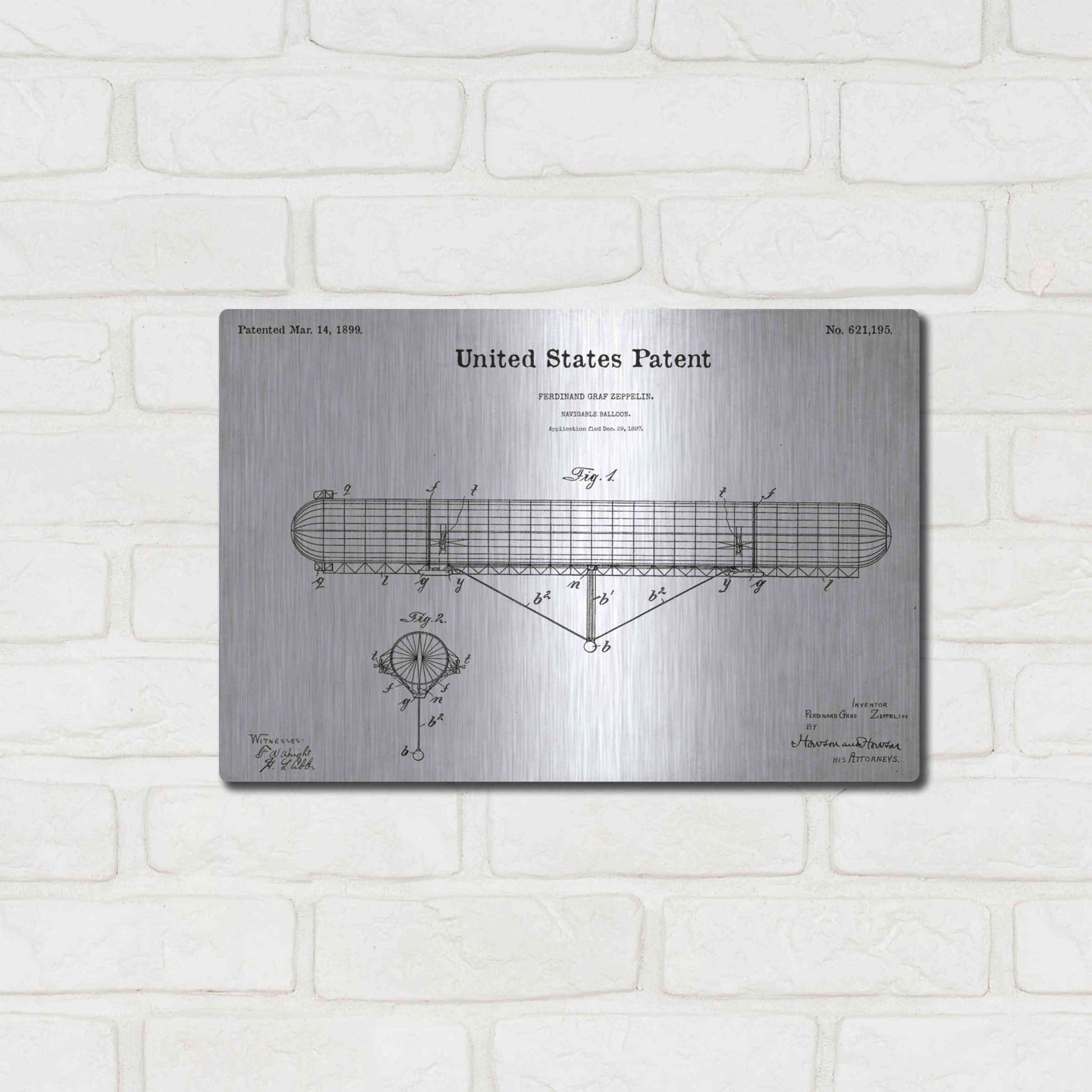 Luxe Metal Art 'Navigable Balloon Blueprint Patent White' Metal Wall Art,16x12