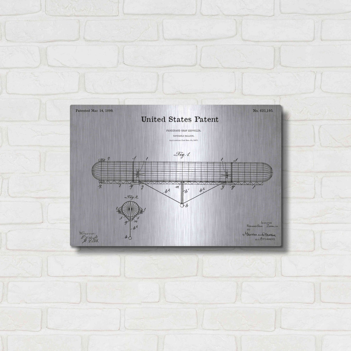 Luxe Metal Art 'Navigable Balloon Blueprint Patent White' Metal Wall Art,24x16