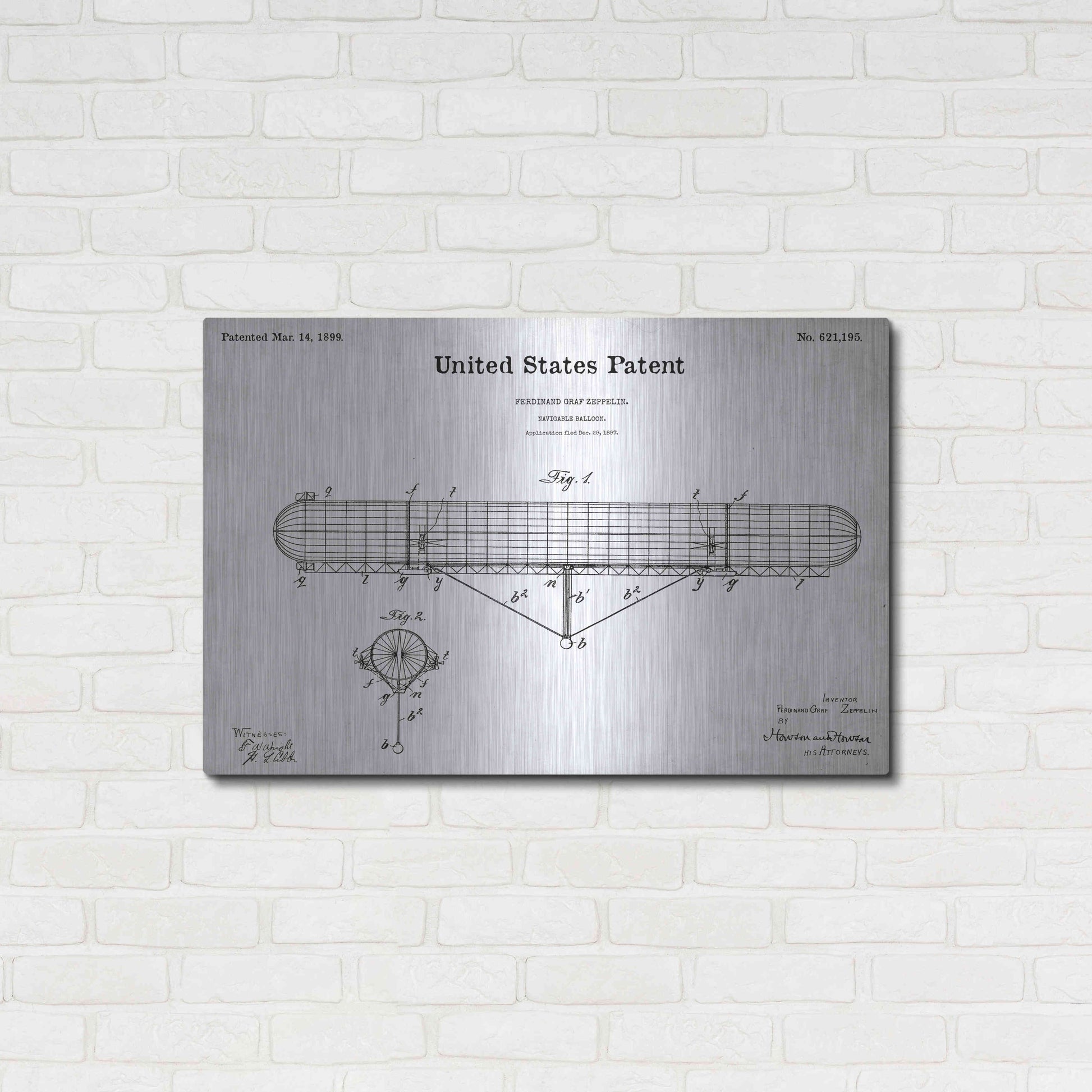 Luxe Metal Art 'Navigable Balloon Blueprint Patent White' Metal Wall Art,36x24