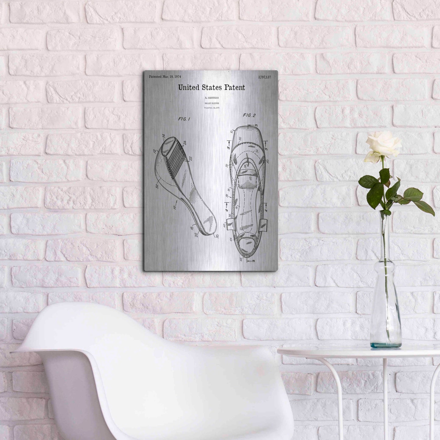 Luxe Metal Art 'Ballet Slippers Blueprint Patent White' Metal Wall Art,16x24