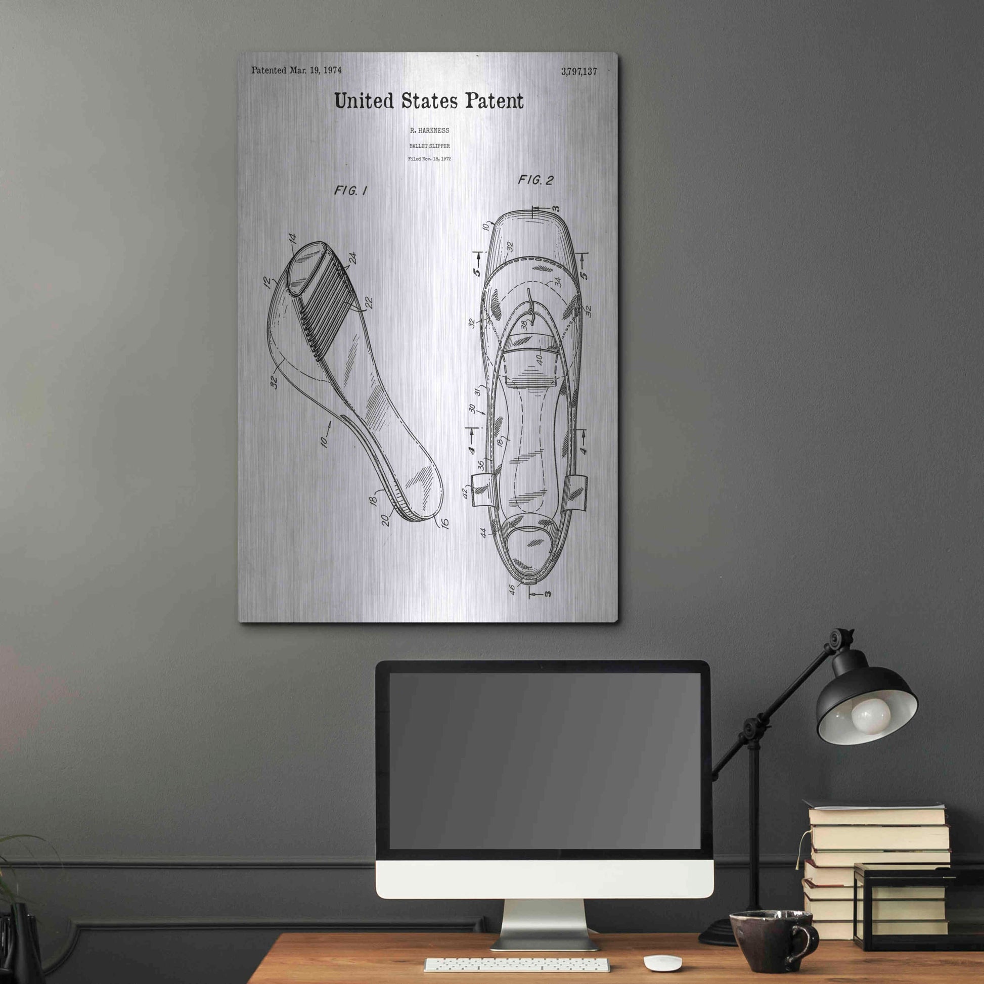 Luxe Metal Art 'Ballet Slippers Blueprint Patent White' Metal Wall Art,24x36