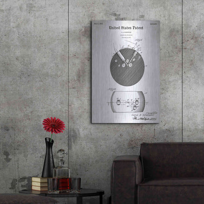 Luxe Metal Art 'Bowling Ball Finger Grip Blueprint Patent White' Metal Wall Art,24x36