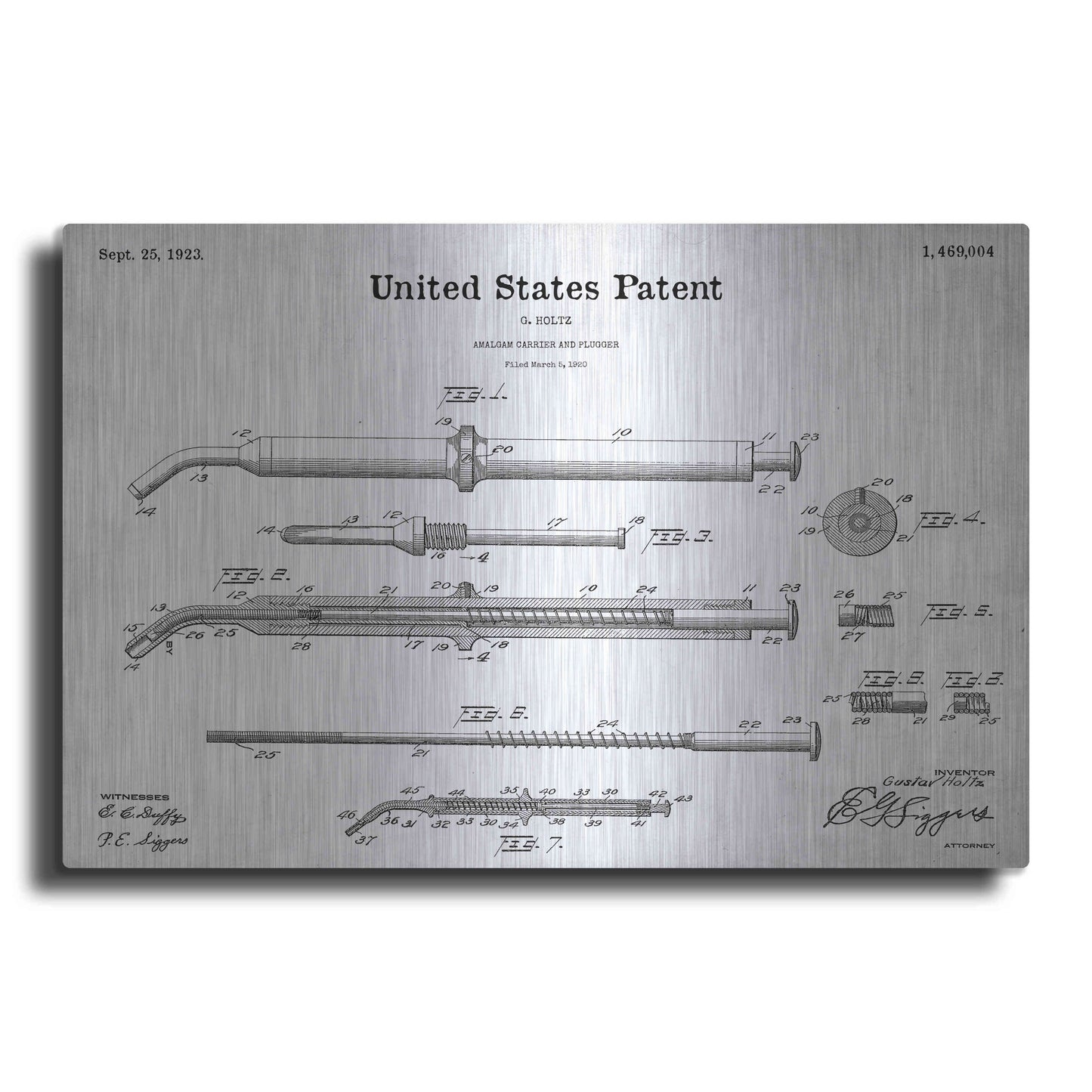 Luxe Metal Art 'Amalgam-Dentist Equipment Blueprint Patent White' Metal Wall Art