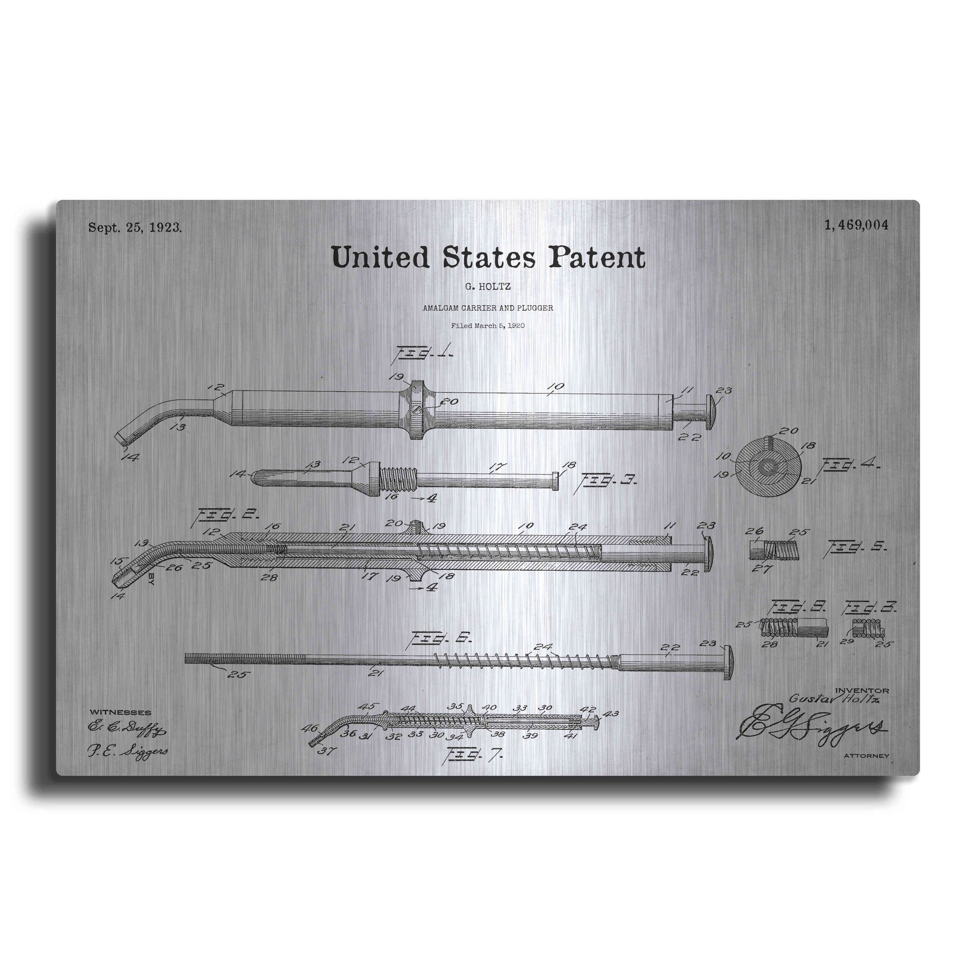 Luxe Metal Art 'Amalgam-Dentist Equipment Blueprint Patent White' Metal Wall Art