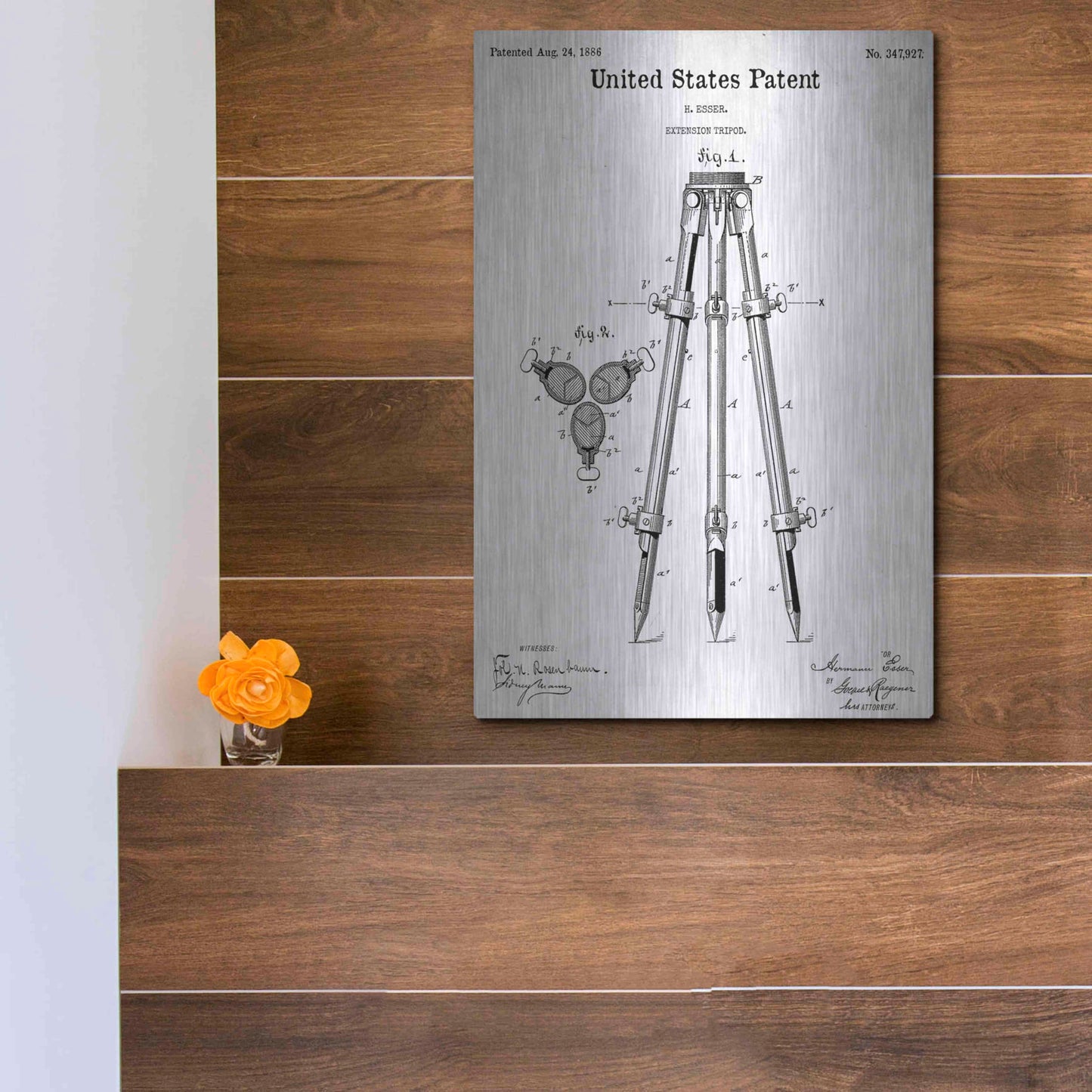 Luxe Metal Art 'Camera Tripod Blueprint Patent White' Metal Wall Art,12x16