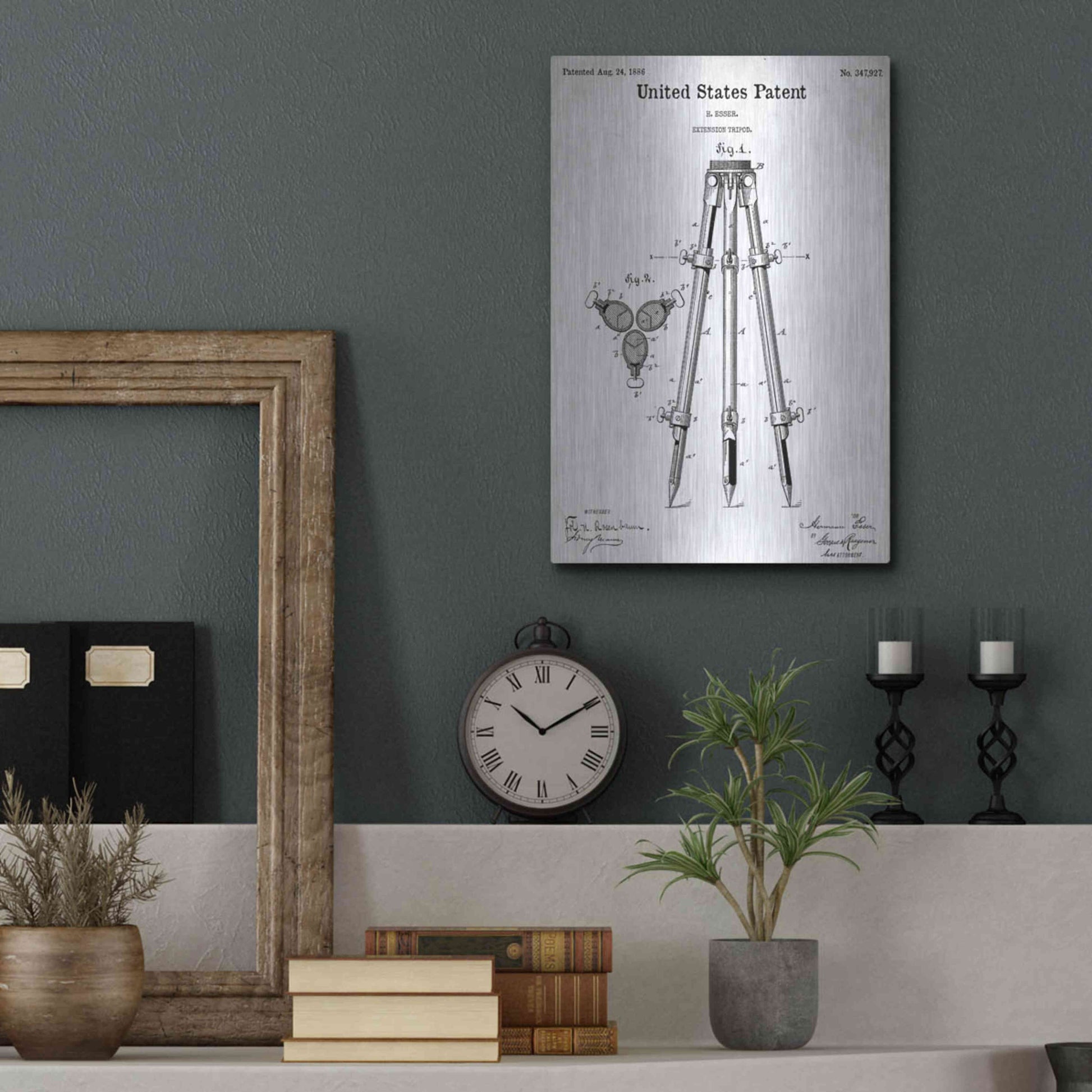 Luxe Metal Art 'Camera Tripod Blueprint Patent White' Metal Wall Art,12x16