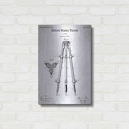 Luxe Metal Art 'Camera Tripod Blueprint Patent White' Metal Wall Art,16x24