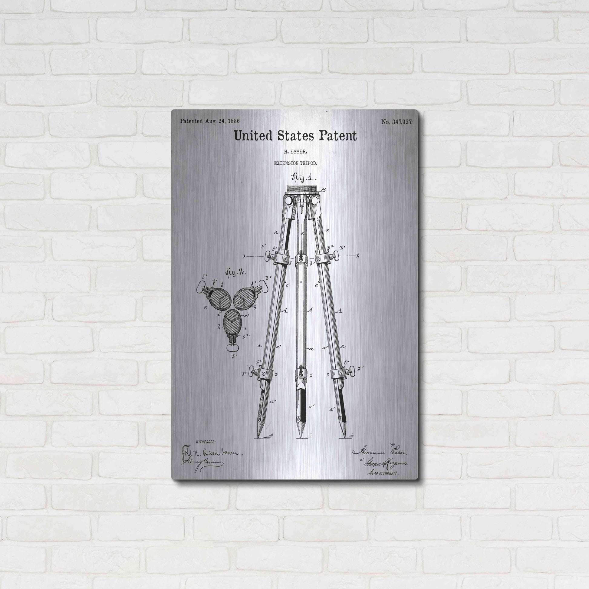 Luxe Metal Art 'Camera Tripod Blueprint Patent White' Metal Wall Art,24x36