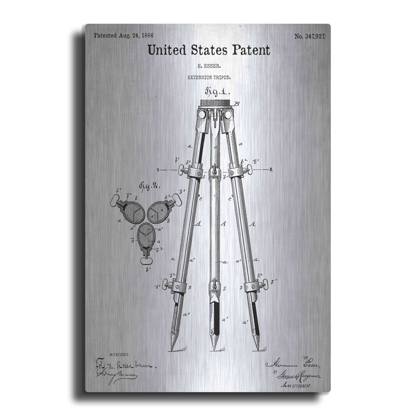 Luxe Metal Art 'Camera Tripod Blueprint Patent White' Metal Wall Art