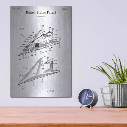 Luxe Metal Art 'F-117 Nighthawk Stealth Fighter Blueprint Patent White' Metal Wall Art,12x16