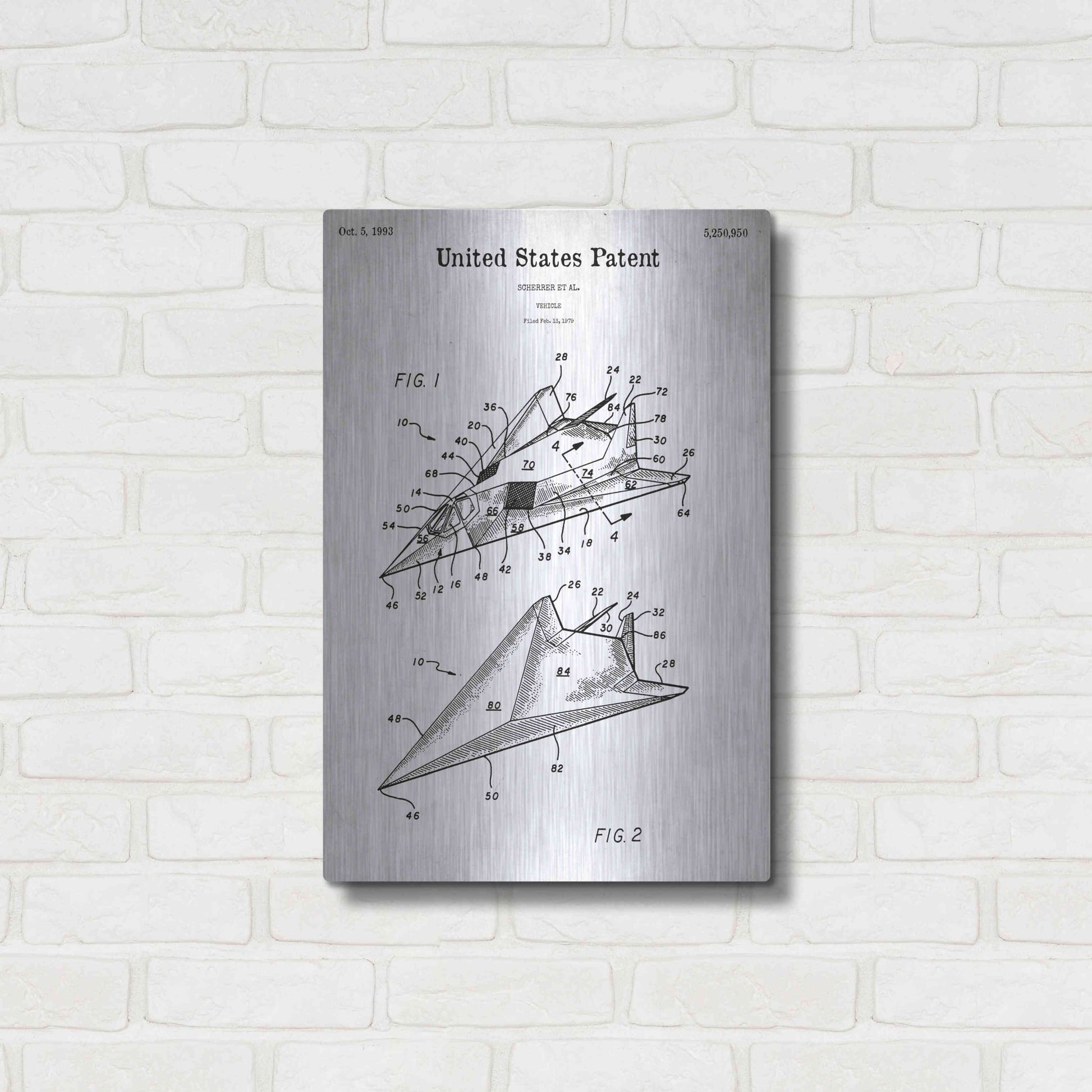 Luxe Metal Art 'F-117 Nighthawk Stealth Fighter Blueprint Patent White' Metal Wall Art,16x24