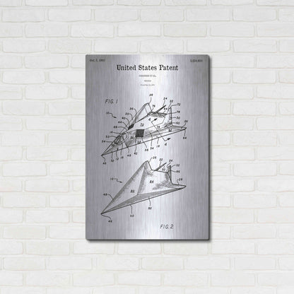 Luxe Metal Art 'F-117 Nighthawk Stealth Fighter Blueprint Patent White' Metal Wall Art,24x36