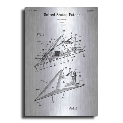 Luxe Metal Art 'F-117 Nighthawk Stealth Fighter Blueprint Patent White' Metal Wall Art