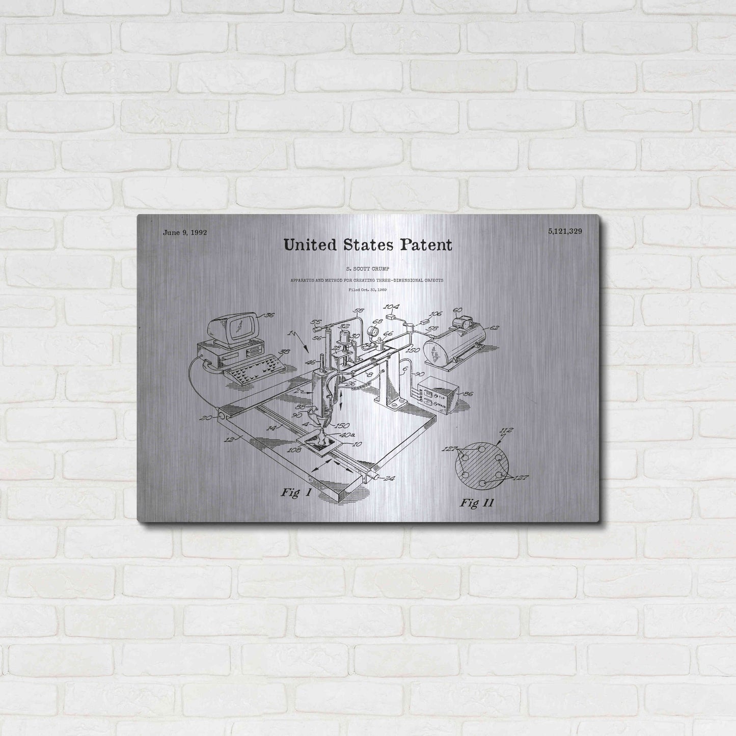 Luxe Metal Art '3D Printer Blueprint Patent White' Metal Wall Art,36x24