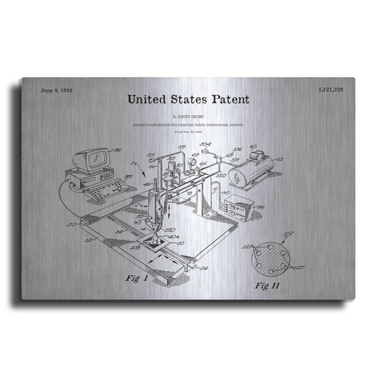 Luxe Metal Art '3D Printer Blueprint Patent White' Metal Wall Art