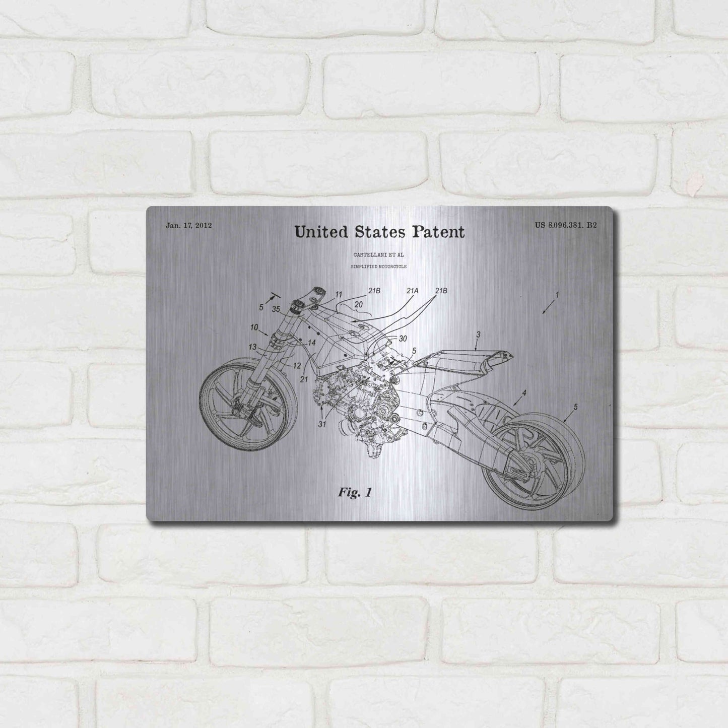 Luxe Metal Art 'Motocycle Blueprint Patent White' Metal Wall Art,16x12