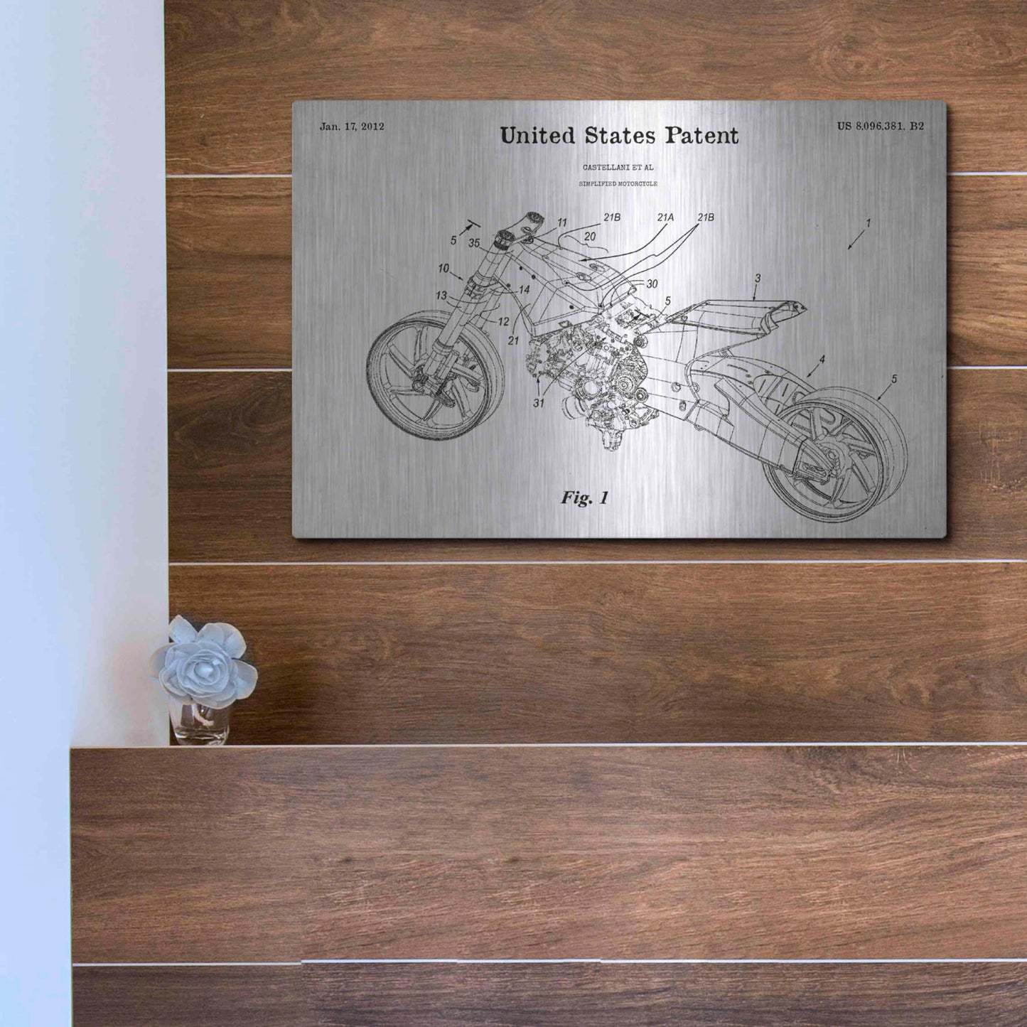 Luxe Metal Art 'Motocycle Blueprint Patent White' Metal Wall Art,16x12