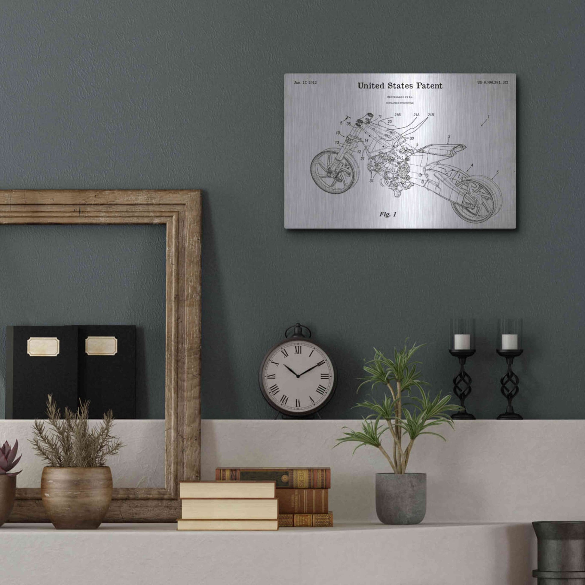 Luxe Metal Art 'Motocycle Blueprint Patent White' Metal Wall Art,16x12