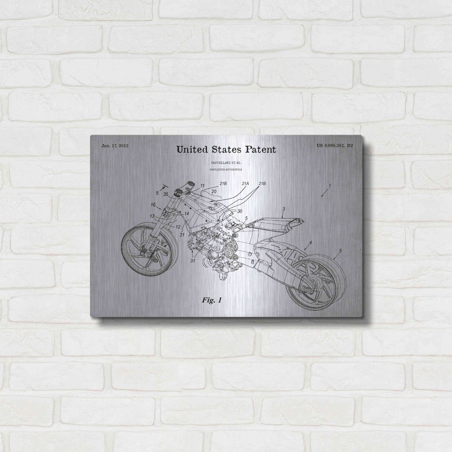 Luxe Metal Art 'Motocycle Blueprint Patent White' Metal Wall Art,24x16