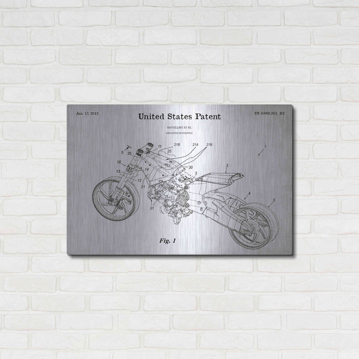 Luxe Metal Art 'Motocycle Blueprint Patent White' Metal Wall Art,36x24