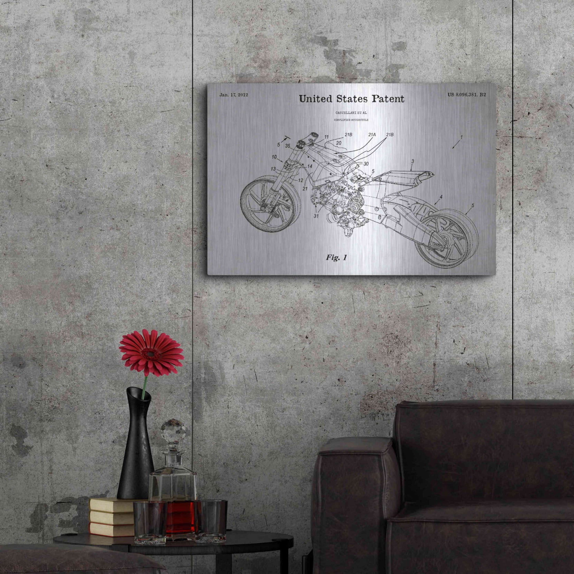 Luxe Metal Art 'Motocycle Blueprint Patent White' Metal Wall Art,36x24