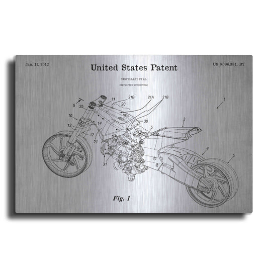 Luxe Metal Art 'Motocycle Blueprint Patent White' Metal Wall Art