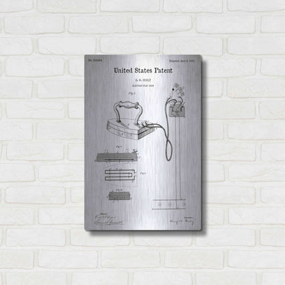 Luxe Metal Art 'Electric Flat Iron Blueprint Patent White' Metal Wall Art,16x24