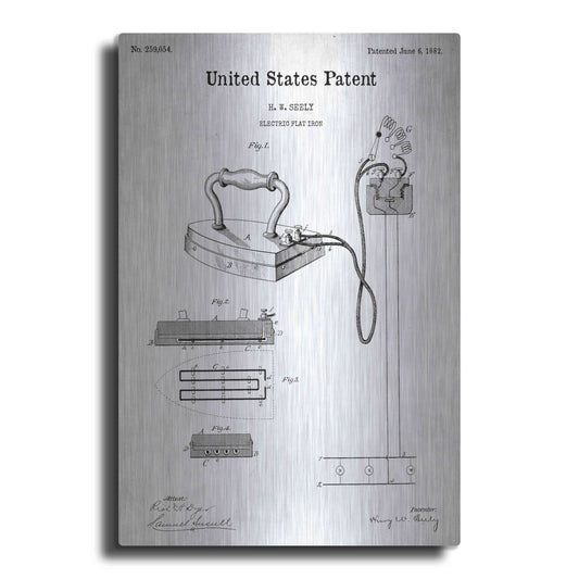 Luxe Metal Art 'Electric Flat Iron Blueprint Patent White' Metal Wall Art