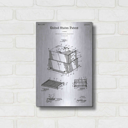 Luxe Metal Art 'Barbecue Blueprint Patent White' Metal Wall Art,12x16