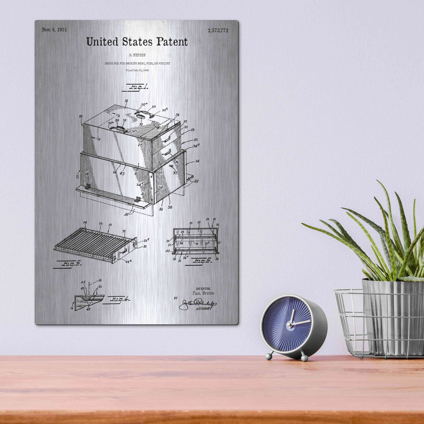 Luxe Metal Art 'Barbecue Blueprint Patent White' Metal Wall Art,12x16