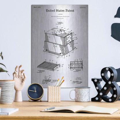 Luxe Metal Art 'Barbecue Blueprint Patent White' Metal Wall Art,12x16