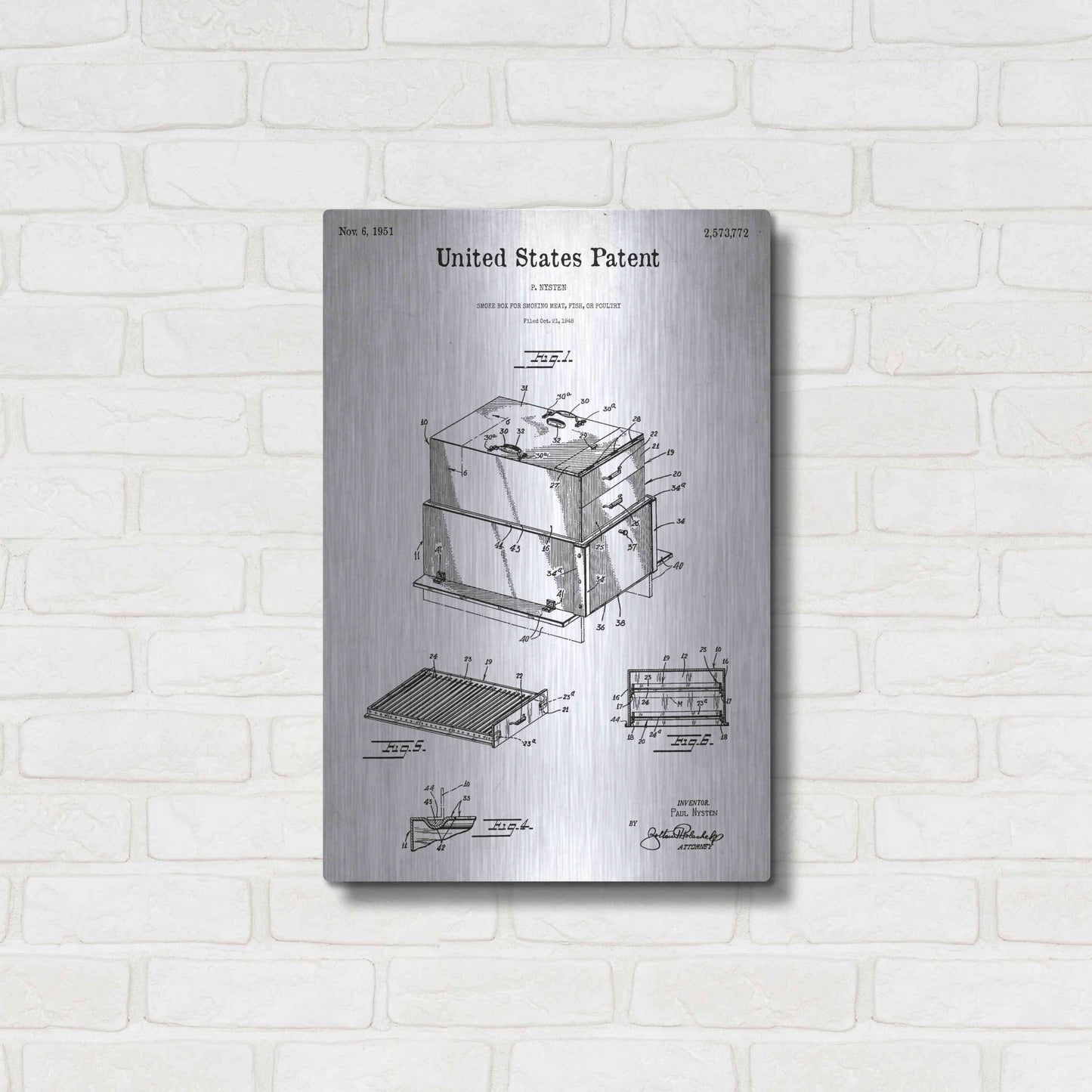 Luxe Metal Art 'Barbecue Blueprint Patent White' Metal Wall Art,16x24